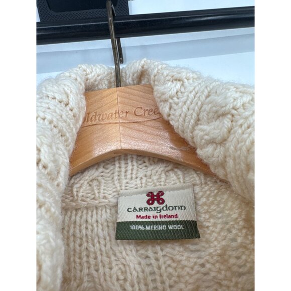 Carraigdonn Irish Merino Wool Cable Knit chunky Cardigan Sweater size XL Ivory - Picture 3 of 6